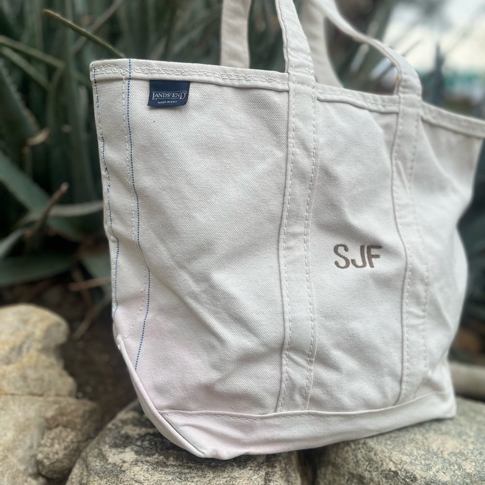 LANDโS END | Vintage White Thick Canvas Tote Bag - Picture 2 of 8